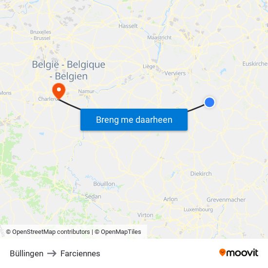 Büllingen to Farciennes map