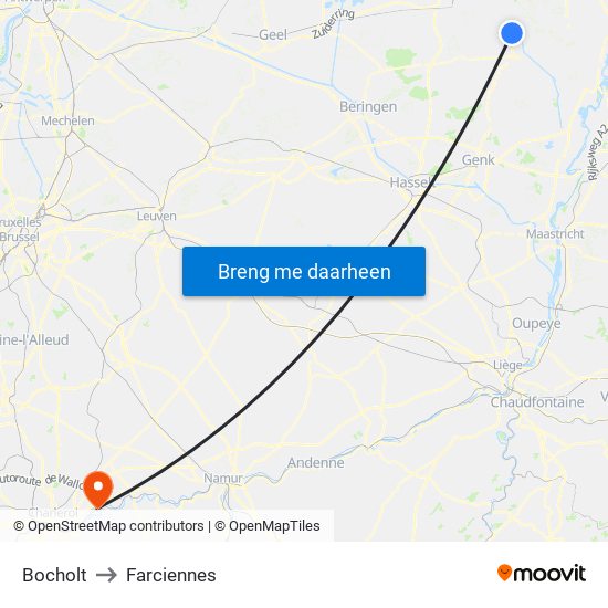 Bocholt to Farciennes map