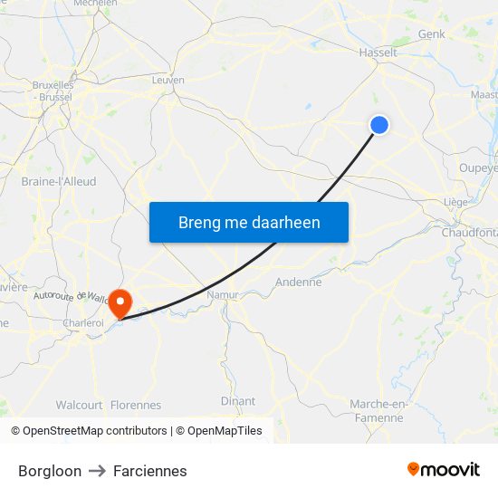 Borgloon to Farciennes map