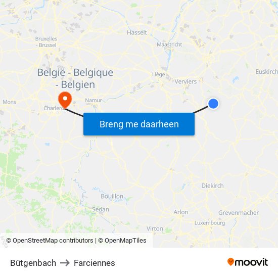 Bütgenbach to Farciennes map