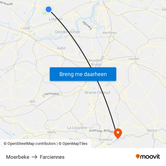 Moerbeke to Farciennes map