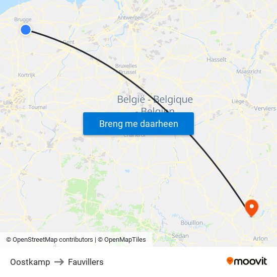 Oostkamp to Fauvillers map