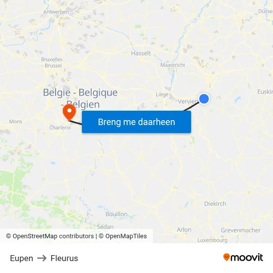 Eupen to Fleurus map