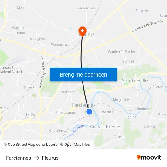 Farciennes to Fleurus map