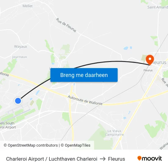 Charleroi Airport / Luchthaven Charleroi to Fleurus map
