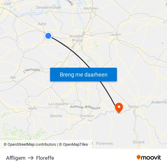 Affligem to Floreffe map