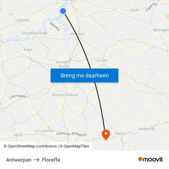 Antwerpen to Floreffe map
