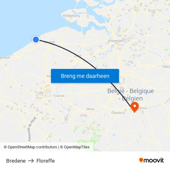 Bredene to Floreffe map