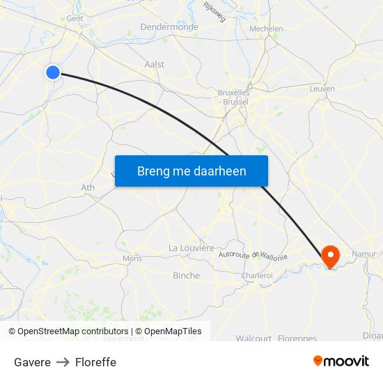 Gavere to Floreffe map