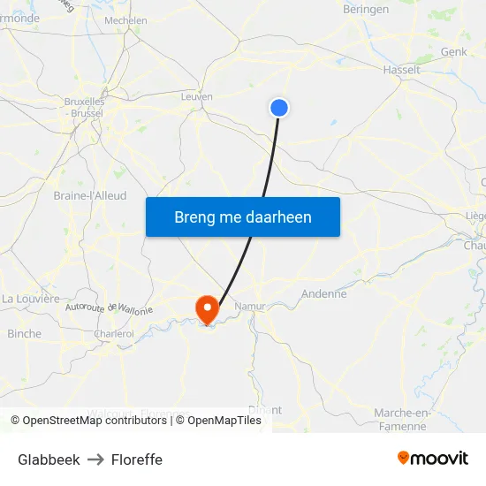 Glabbeek to Floreffe map