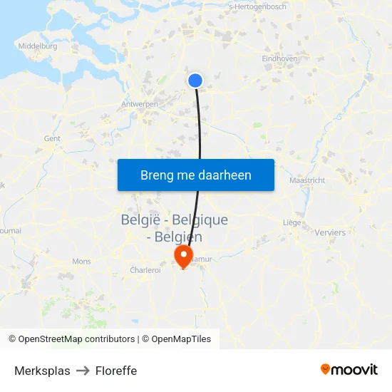 Merksplas to Floreffe map
