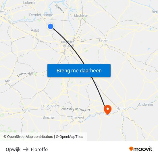 Opwijk to Floreffe map