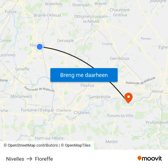 Nivelles to Floreffe map