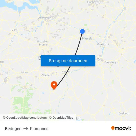 Beringen to Florennes map
