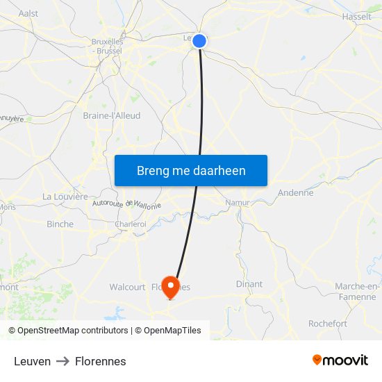 Leuven to Florennes map