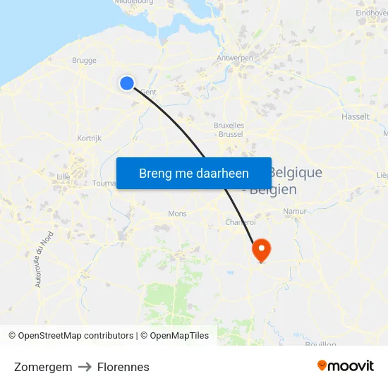 Zomergem to Florennes map