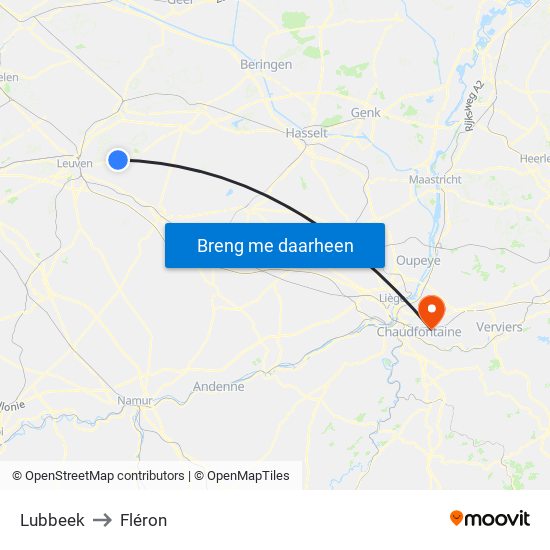 Lubbeek to Fléron map