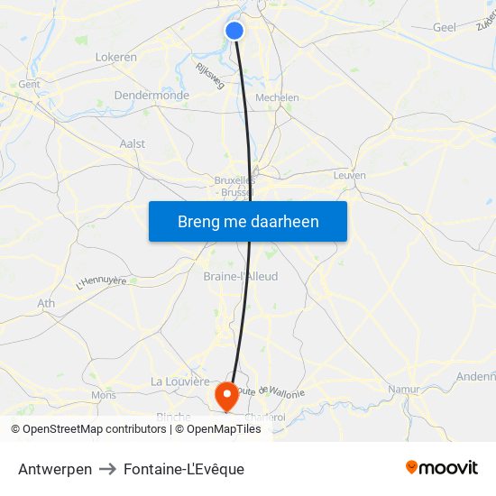 Antwerpen to Fontaine-L'Evêque map