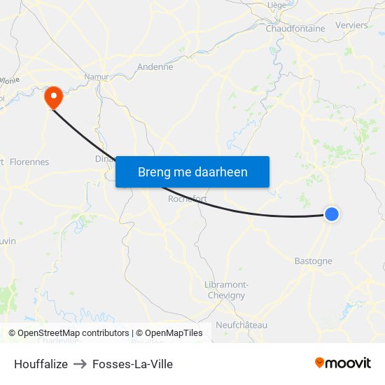 Houffalize to Fosses-La-Ville map