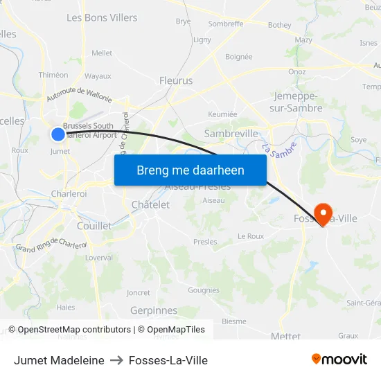 Jumet Madeleine to Fosses-La-Ville map