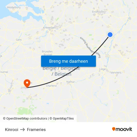 Kinrooi to Frameries map
