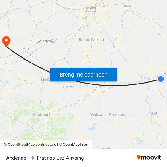 Andenne to Frasnes-Lez-Anvaing map