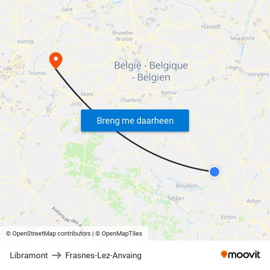 Libramont to Frasnes-Lez-Anvaing map