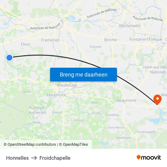 Honnelles to Froidchapelle map