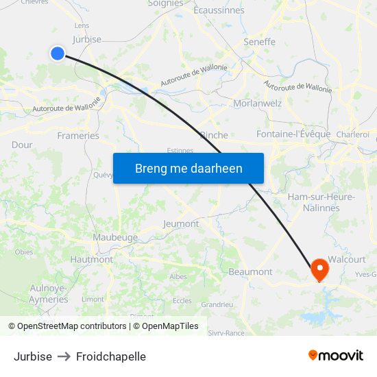 Jurbise to Froidchapelle map