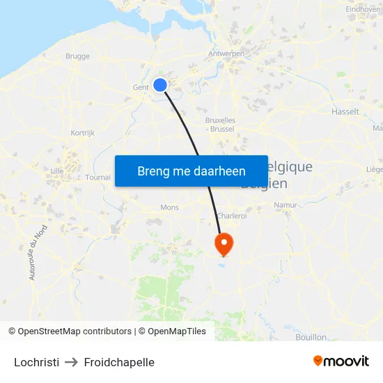 Lochristi to Froidchapelle map