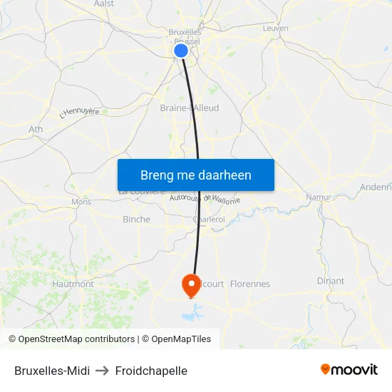 Bruxelles-Midi to Froidchapelle map