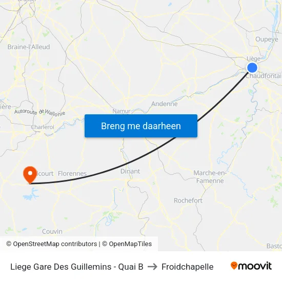 Liege Gare Des Guillemins - Quai B to Froidchapelle map