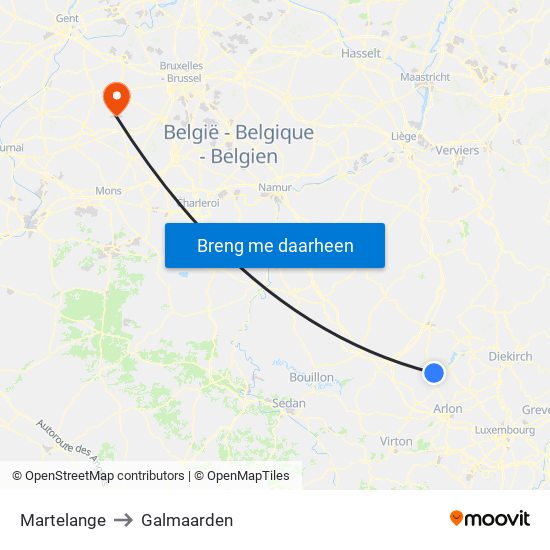 Martelange to Galmaarden map