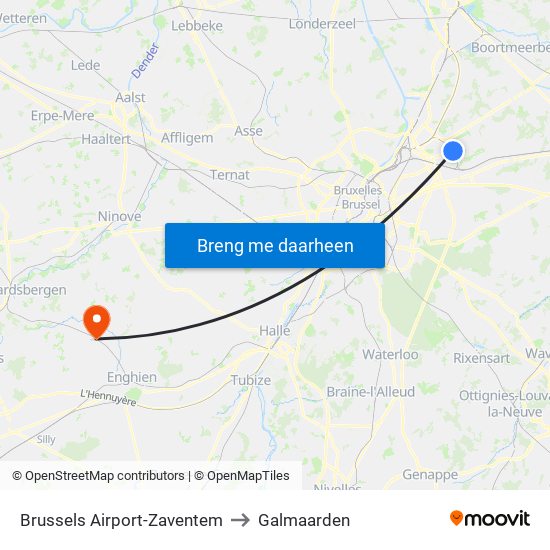 Brussels Airport-Zaventem to Galmaarden map