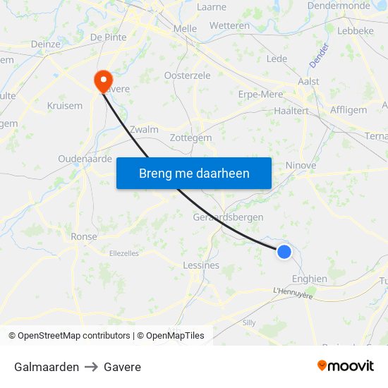 Galmaarden to Gavere map