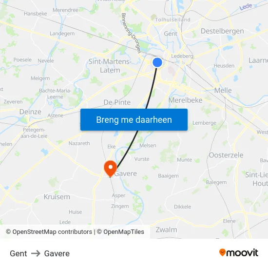 Gent to Gavere map