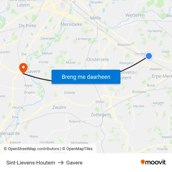 Sint-Lievens-Houtem to Gavere map