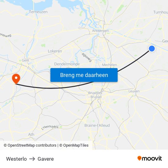 Westerlo to Gavere map