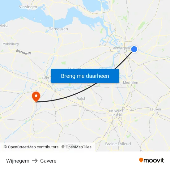 Wijnegem to Gavere map