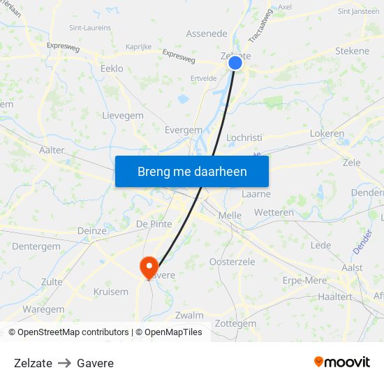 Zelzate to Gavere map