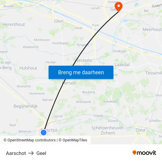 Aarschot to Geel map