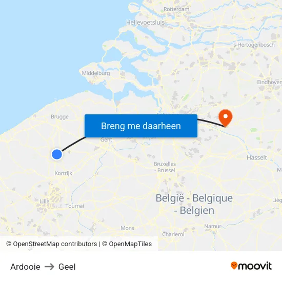 Ardooie to Geel map