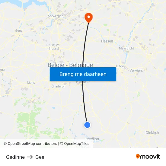 Gedinne to Geel map