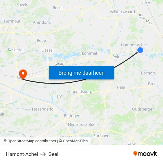 Hamont-Achel to Geel map