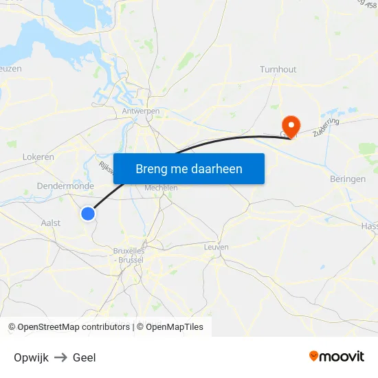 Opwijk to Geel map