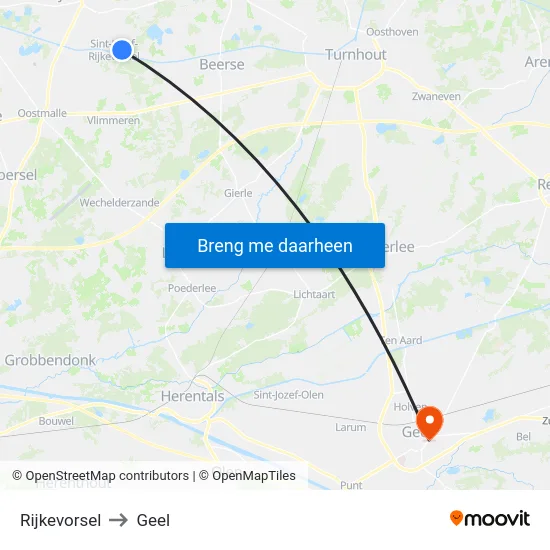 Rijkevorsel to Geel map