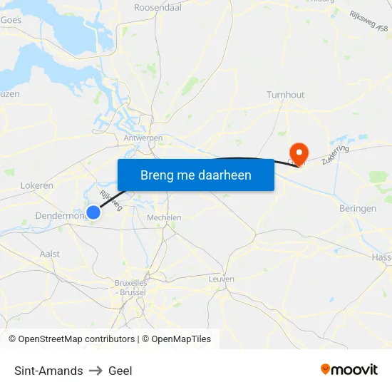 Sint-Amands to Geel map