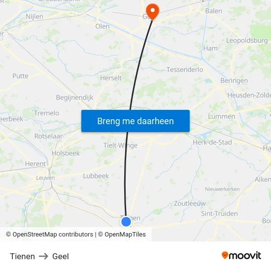 Tienen to Geel map