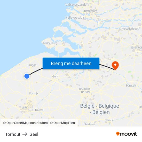 Torhout to Geel map