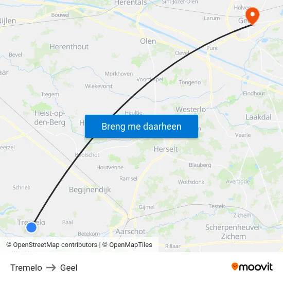 Tremelo to Geel map